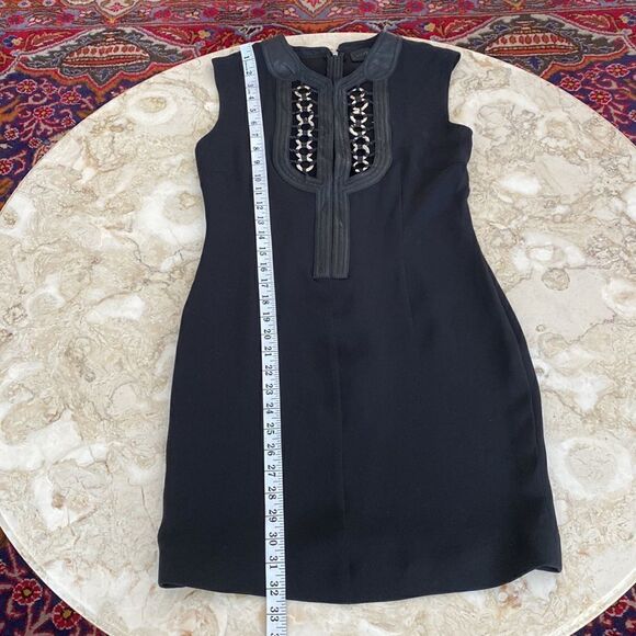 John Richmond Silk & Leather LBD Little Black Mini Dress - Picture 15 of 16